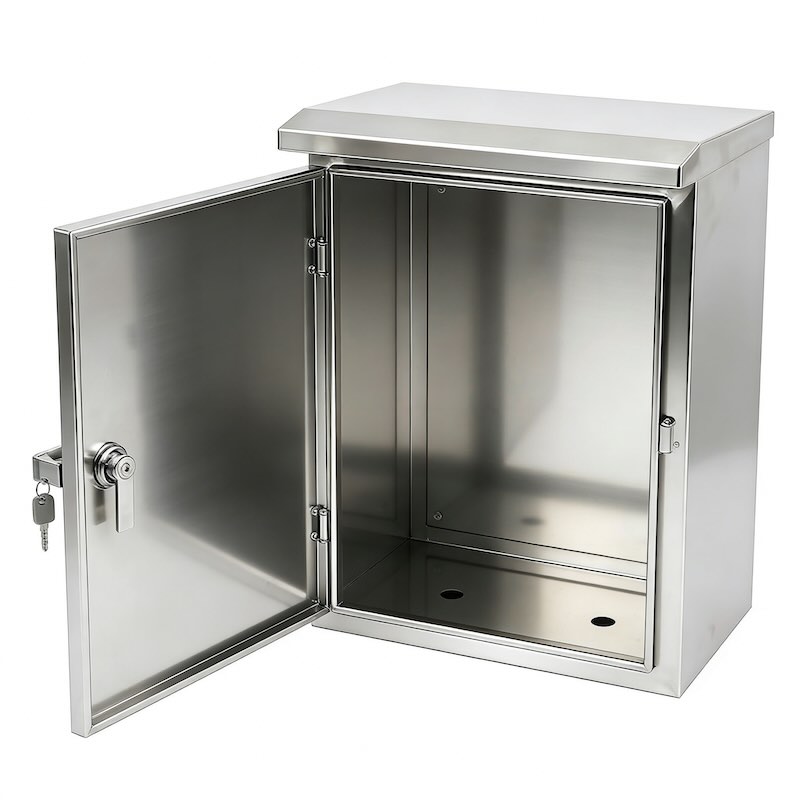 Custom stainless steel wall-mounted electrical enclosure control box junction box with key lock open door – Dongji sheet metal fabrication