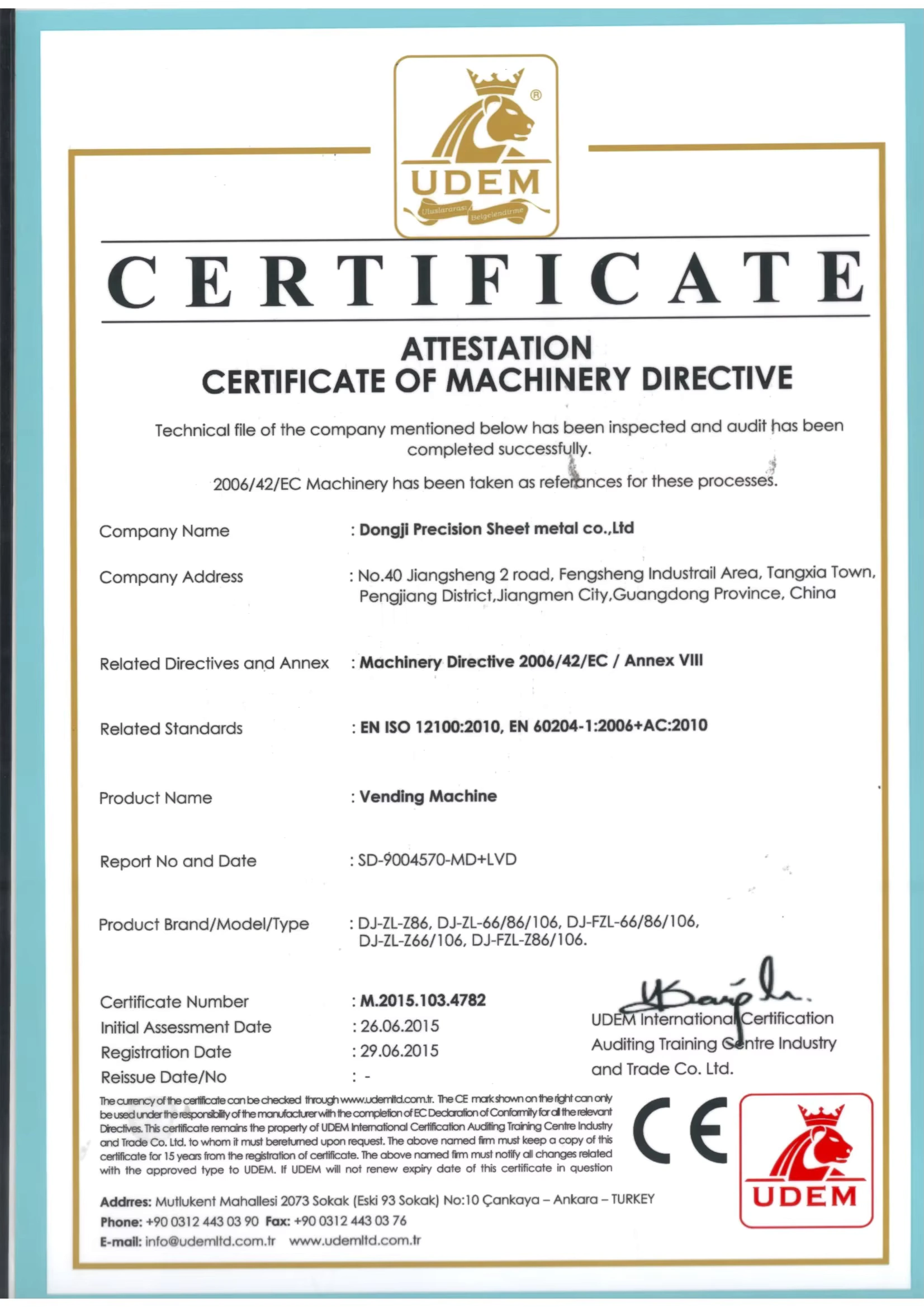 CE certification machinery directive for sheet metal fabrication OEM manufacturing factory China